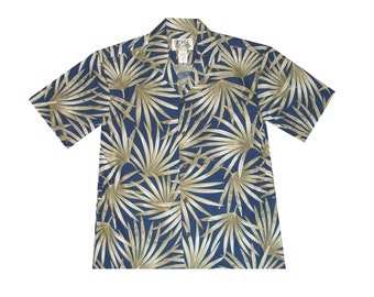 Authentisches Aloha Hawaiihemd mit Palmenblättern, handgemacht in Hawaii von Ky's - Relaxed Fit Baumwollhemd, perfekt für Luau, Urlaub.