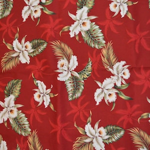 Exclusive Orchid Design Hawaiian Fabric - 100% Cotton Poplin, Tropical Print - Sold by the Yard - Perfect for DIY & Hawaiian Gifts