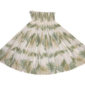 Pa'u Hula Skirt with Tropical Print | Hawaiian Hula Skirt Handmade in Hawaii | Perfect for Hula Dance | Ky's Hawaiian Shirts SK-438B WHITE