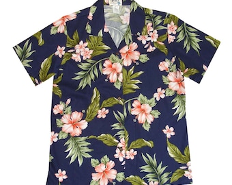 Women&#39;s Hawaiian Shirt Made in Hawaii, U.S.A | Family Matching Outfits | Matching Couples Shirts in Coral Hibiscus Flower