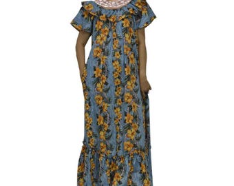 Hawaiian Muumuu Dress for Mom Cotton Lei Hibiscus Print