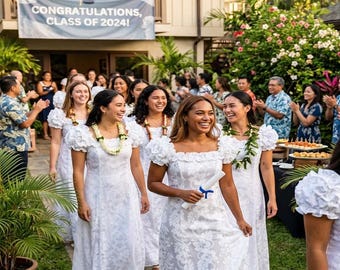 Graduation Muumuu Dress – Hawaiian Floral Aloha Dress | Hibiscus Muumuu Klänning - Traditionella Muumuu Klänningar | Bröllopsklänningar gjorda på Hawaii