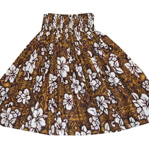 Traditional Pa&#39;u Hula Skirt with White Hibiscus Print | Exclusive Hawaiian Hula Skirt Handmade in Hawaii | Perfect for Hula Dance