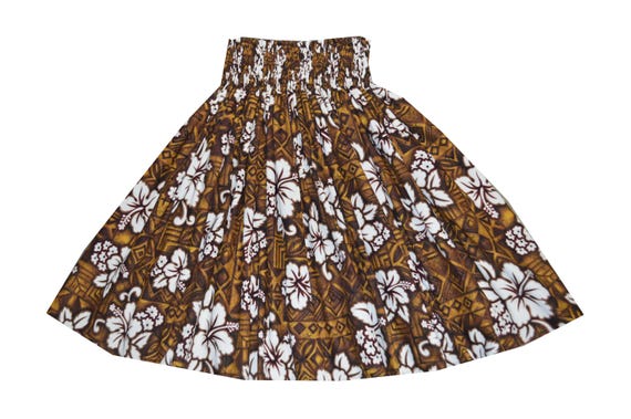 Traditional Pa'u Hula Skirt with White Hibiscus Print | Exclusive Hawaiian Hula Skirt Handmade in Hawaii | Perfect for Hula Dance