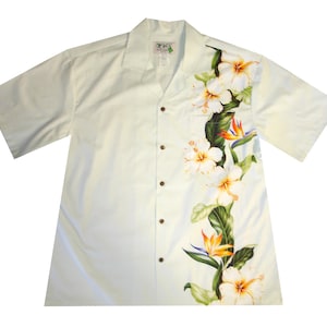 Men's Hawaiian Shirts - Authentic Handmade in Hawaii - Hibiscus Shining Print - 100% Cotton Fabric - Ky's Hawaiian Shirts - Beach Weddings