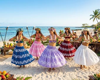 Floral Hula Pa'u Skirt with Hawaii Exclusive Print | Hawaiian Hula Skirt Handmade in Hawaii by Ky's | Ideal for Hula Dance & Hawaiian Gift