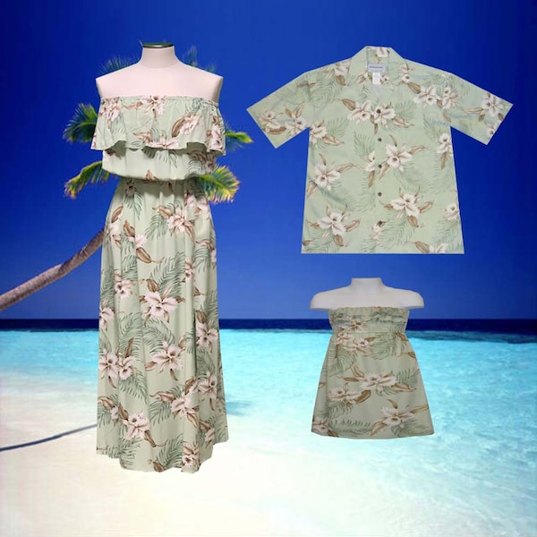 Matching Family Tropical Outfits Hawaiian Dresses And Shirts To
