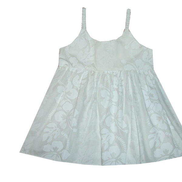 White Hibiscus Girl's Hawaiian Dress  | Little Girl Dresses 100% Cotton Made In Hawaii | Summer Dress For Kid