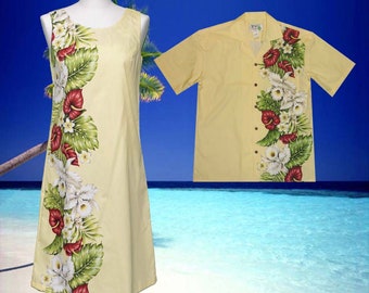 Abiti per coppia abbinati 100% fatti a mano alle Hawaii -USA / Abito canotta estivo per coppia abbinata e camicia Aloha / Abiti per famiglia abbinati