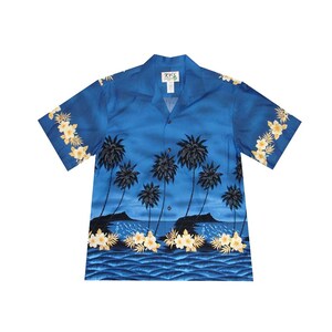 Herren Palmen Silhouette Hawaiihemd - Made in Hawaii | 100% Baumwolle Tropical Aloha Shirt - Elegante hawaiianische Hemden für Weihnachtsgeschenke
