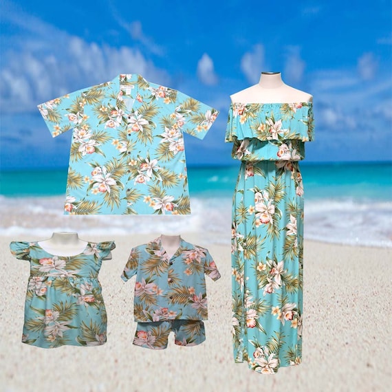 hawaiian dress matching shirt Hawaiian Dress and Hawaiian Shirt Couple Matching Bundle