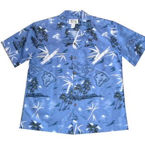Chemise hawaïenne en coton pour homme | Authentique fait main à Hawaï | Impression exclusive de carte d'Hawaï en bambou | Chemises hawaïennes de Ky | Tenues de villégiature pour hommes