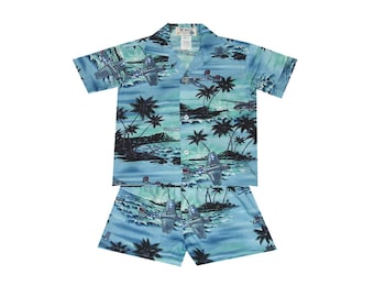 Conjunto de cabana havaiana para menino feito no Havaí | Camisa havaiana para bebê menino 100% algodão