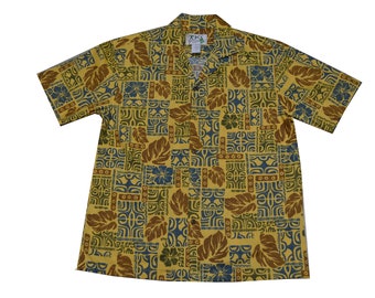 Herren Hawaii-Baumwollhemd | Mystischer Tapa Tribal Druck | Polynesisches Aloha-Hemd | Ky's Made in Hawaii | Perfektes Geschenk für Ihn & Papa