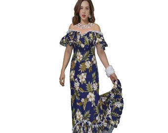 Hawaiianisches Muumuu Kleid mit Hibiskus Print | Party & Hochzeit passendes Shirt Kleid | Handgemachtes Geschenk aus Hawaii, USA