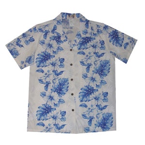 Women&#39;s Hawaiian Shirt Made in Hawaii, U.S.A | Family Matching Outfits & Couples Shirts in Blue Orchid Hibiscus Flower| Ky&#39;s Hawaiian Shirts