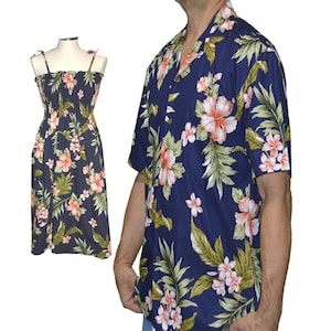 Matching Hawaiian Outfits – Cotton Hibiscus Print, Family Aloha Shirts & Dresses, Made in Hawaii, Luau and Beachwear by Ky's Aloha Shirts