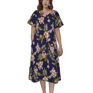 Traditional Hawaiian Muumuu Dress – Floral Cotton Aloha Dress, Hawaiian Dress, Island Wedding Guest Dress, Luau Party Outfit - Grandma Gift