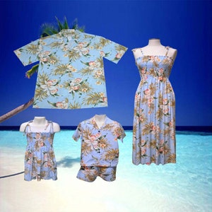 Matching Hawaiian Family Outfits – Orchid Floral Print | Men’s Rayon Aloha Shirt, Women’s Tube Dress, Kids Outfit | Ky&#39;s Made in Hawaii