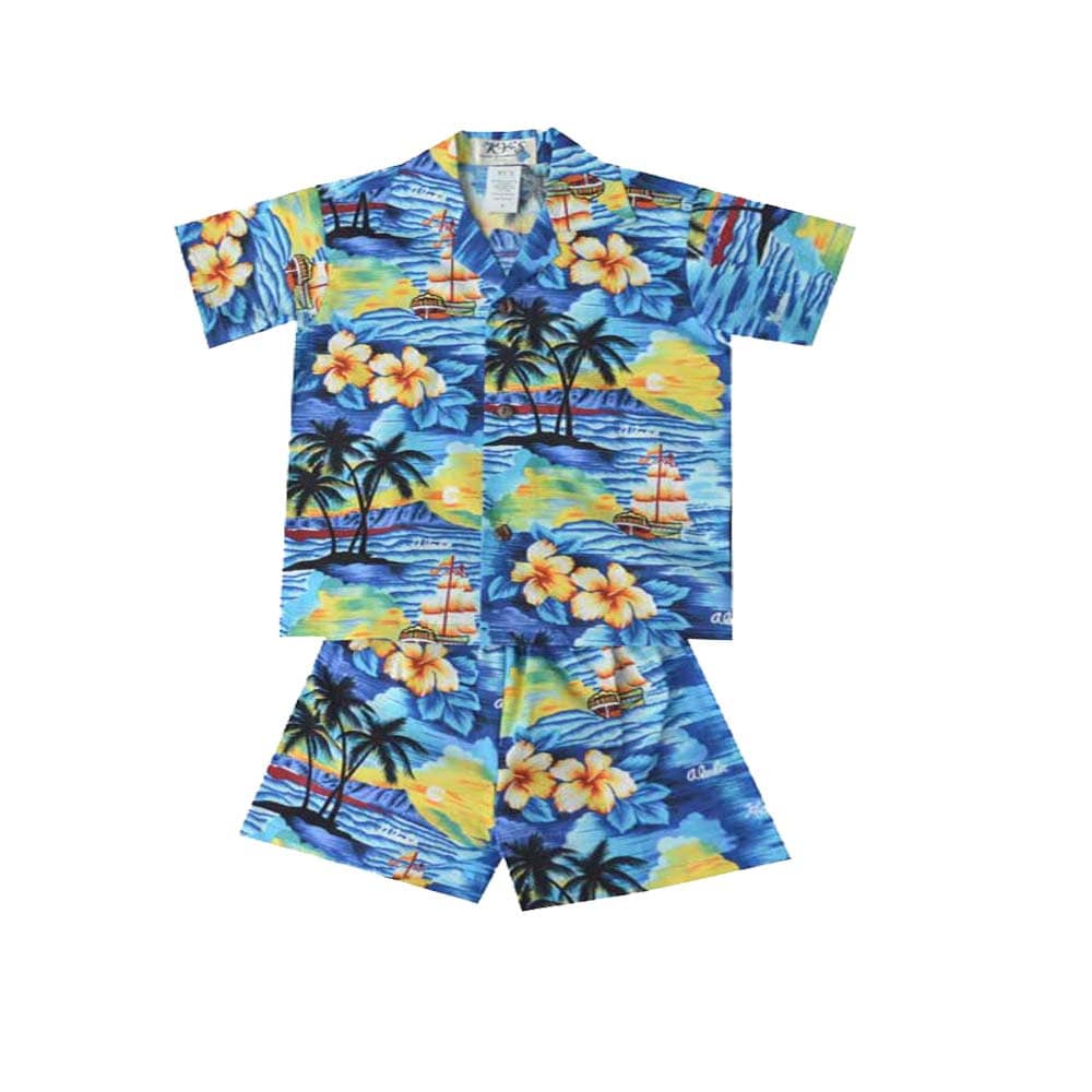 Hawaiian Cabana Cotton Set for Kids - Handmade in Hawaii Hawaii Sunset Print Little Boy's / Toddler Baby Perfect for Unique Gifts