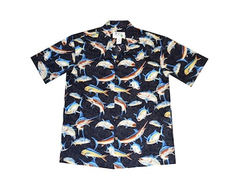 Hawaiian fish Hawaiian Shirt Made in Hawaii, U.S.A - a short-sleeve Hawaiian sport shirt features a vacation