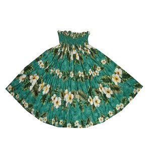 Pa'u Hula Skirt with Tropical Print | Hawaiian Hula Skirt Handmade in Hawaii | Perfect for Hula Dance | Ky's Hawaiian Shirts SK-449G- GREEN