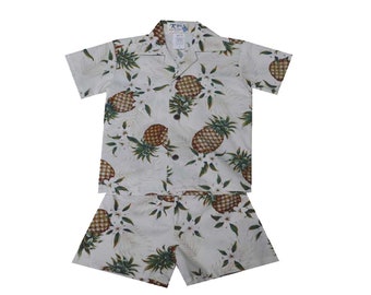 Pineapple Garden Ensemble cabana hawaïen pour petit garçon fabriqué à Hawaï | Chemise hawaïenne pour bébé garçon 100% coton