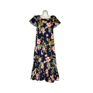 Hawaiian Muumuu Dress – Coral Hibiscus Floral Print, Ky&#39;s Made in Hawaii | Loose Fit Summer Lounge Cotton Dress - Traditional Muumuu Dress