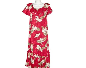 Classic Orchid Long Ruffle Muumuu Dress with Pockets | Matching Hawaiian Couples Handmade in Hawaii -USA | Mother&#39;s Day Gifts