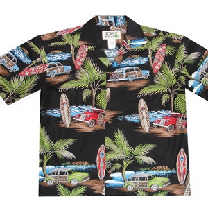 Men&#39;s Hawaiian Shirts - Authentic Handcrafted in Hawaii Clothing - Woody Surfboard Print - Ky&#39;s Hawaiian Shirts - Summer Vacation Shirt