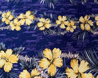 Tela de algodón con estampado de hibisco: Estampado floral hawaiano polinesio exclusivo