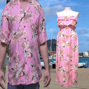 Family Matching Outfits Handmade in Hawaii -USA | Summer Matching Couple Shirt Dress in White Orchid