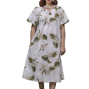 Cotton Hawaiian Muumuu Dress | Orchid Floral Print | Loose Fit Summer House Dress | Ky&#39;s Made in Hawaii | Plus Size Friendly for Mother