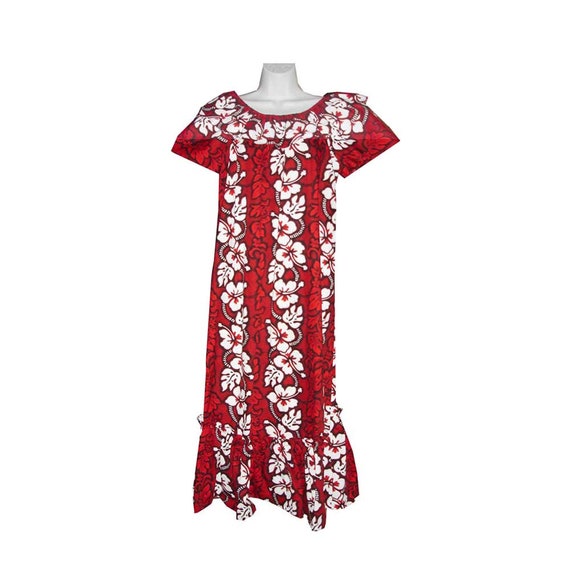 Long Hawaiian Muumuu Tropical Hibiscus Red / L Long Hawaiian Muumuu Tropical Hibiscus Red / L