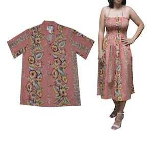 Couples Outfits Made in Hawaii | Matching Hawaiian Vintage Anthurium Design Family Outfits Shirt Dress for Summer| Ky's Hawaiian Shirts