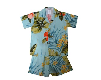 Hawaiian Boy Outfit: Hibiscus Aloha Shirt & Shorts Set, Made in Hawaii