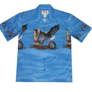 Men’s Eagle Border Print Hawaiian Shirt | Made in Hawaii | Authentic Aloha Shirt | 100% Cotton Camp Shirt by KY’S®- Summer Vacation