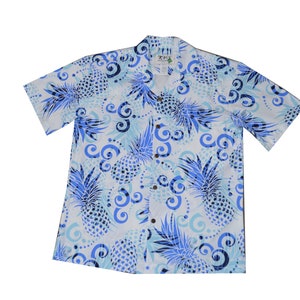Men&#39;s 100% Cotton Hawaiian Shirt with Exclusive Pineapple Print – Aloha Shirt Handcrafted in Hawaii by Ky&#39;s Hawaiian Shirts- Gifts for Dad