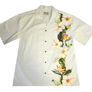 Tenues de couple assorties 100 % faites à la main à Hawaï États-Unis Robe débardeur d'été et chemise Aloha assorties pour couple Tenues familiales assorties Blanc
