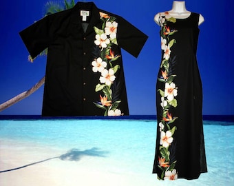 Tenues de couple assorties 100 % faites à la main à Hawaï – États-Unis | Robe débardeur d'été et chemise Aloha assorties pour couple | Tenues familiales assorties