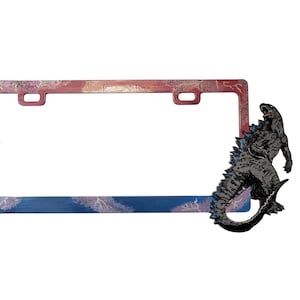 Malowana ręcznie ramka tablicy rejestracyjnej Godzilla i Mothra