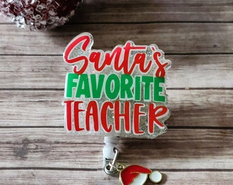 Christmas Badge Reel, Santa's Favorite Badge Reel, Teacher ID Holder, Holiday Badge Reel, Retractable Badge Reel, Nurse Badge Reel