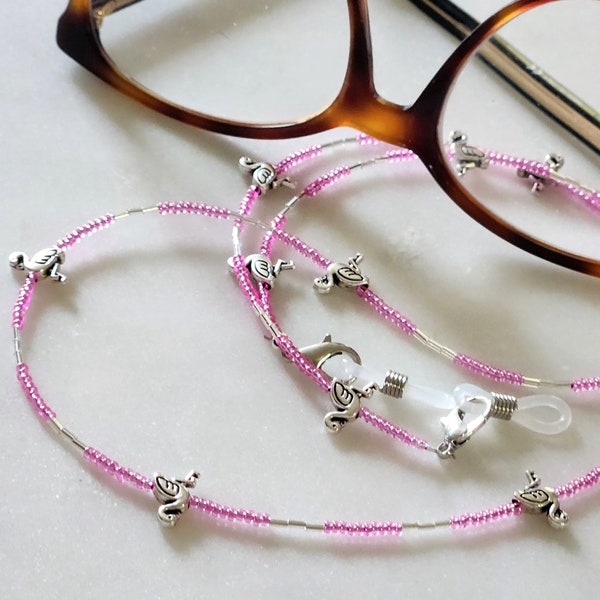 Pink Flamingo Eyeglass Chain, Beaded Sunglass Chain, Fashion Jewelry, Eye Glass Chain for Her, Miyuki Delica Seed Beads, Gifts for Mom