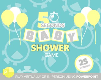 5 Second Gender Neutral Boy Girl Baby Shower Saupoudrer Jeu | En personne virtuelle | Jeu de quiz de fête | Quiz PowerPoint | Zoom Partage d'écran