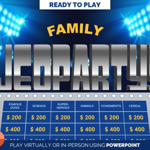 Family JeoParty Game - Family Jeopardy Trivia PowerPoint Game - PC Mac and iPad Compatible - Fun Game - Virtual Party - Game Night
