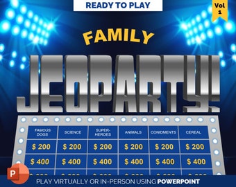 Family JeoParty Game - Family Jeopardy Trivia PowerPoint Game - Compatible PC Mac et iPad - Jeu amusant - Fête virtuelle - Soirée de jeux