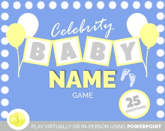 Jeu de douche de bébé garçon virtuel | Jeu de nom de bébé de célébrité | Baby PowerPoint Trivia pour Zoom | Jeu de fête de douche de bébé | Quiz virtuel