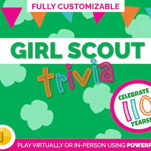 Girl Scout Trivia Game - PowerPoint voor Zoom - Groepsspellen - Girl Scout Verjaardagsviering - Virtuele quizavond - Troepenspel