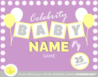 Jeu de baby shower virtuel pour fille | Jeu de nom de bébé de célébrité | Trivia PowerPoint pour bébé pour Zoom | Jeu de fête pour fête prénatale | Quiz virtuel