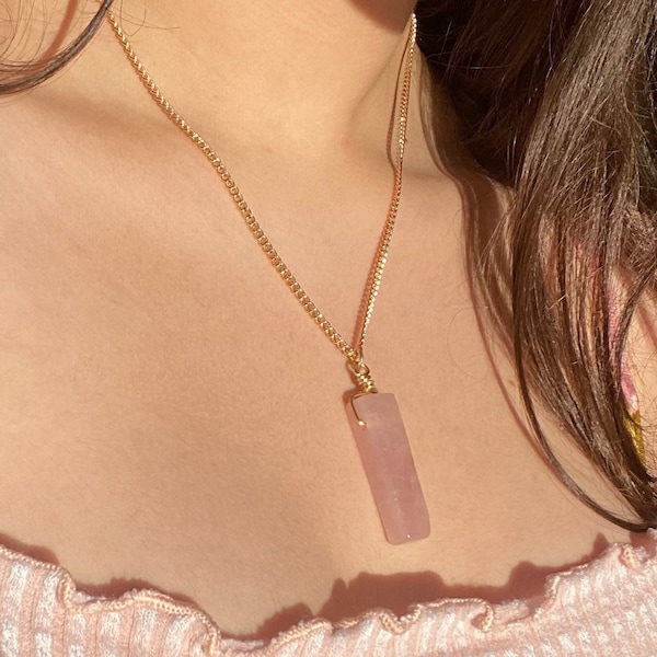 Rose Quartz Bar Necklace